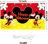 HAOORYX Mickey Happy Birthday Fabric Banner Backdrop, Mickey Party Decorations, Themed Party Favor supplies for Kids Baby Shower Photography Background -72.8 x 43.3 inch