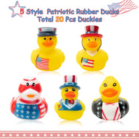 Haooryx 20Pcs Patriotic Rubber Duckies Toys, Novelty Funny Squeeze Ducks Fourth of July Party Supplies Red Blue White Bathtub Duck Toys Baby Shower Float Ducky Independence Day Gift Classroom Reward