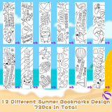 Haooryx 75Pcs Color Your Own Summer Bookmarks Bulk, Kids DIY Coloring Blank Bookmarks Summer Theme Book Marks for Teacher Student Classroom Rewards Supplies Paper Art Craft Kit Party Gift Bag Fillers