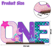 Haooryx Mermaid ONE Letter Sign Table Wooden Centerpiece for Baby Girl 1st Birthday Party Decorations, Under The Sea Little Mermaid First Birthday Theme Party Sign Baby Shower Decor Supplies