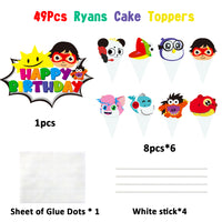 Haooryx 49Pcs Ryan Happy Birthday Cake Cupcake Toppers Decorations Supplies Ryans Theme Birthday Cake Dessert Decor Party Favor for Kids Baby Shower, 1 Big Cake Toppers + 48 Paper Cupcake Toppers