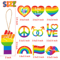 Haooryx 31Pcs LGBT Gay Pride Day Wooden Hanging Ornaments, Rainbow Heart Shape Wood Hanging Sign Love is Love Pride Ornament for LGBTQ Gay Lesbian Pride Party Decorations Supplies Party Gifts