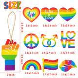Haooryx 31Pcs LGBT Gay Pride Day Wooden Hanging Ornaments, Rainbow Heart Shape Wood Hanging Sign Love is Love Pride Ornament for LGBTQ Gay Lesbian Pride Party Decorations Supplies Party Gifts
