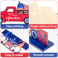 Haooryx 3Pcs Patriotic Wooden Centerpieces Table Decoration, 4th of July Independence Day Table Topper Signs God Bless America Wood Craft Center Piece Decor for Patriotic Party Memorial Day Home Decor