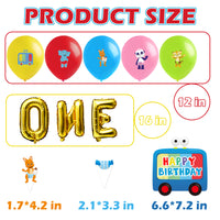 Haooryx 48Pcs Word Party 1st Birthday Party Favor Kit, Happy Birthday Cake Cupcake Toppers Set Cartoon Latex Balloons Gold Foil Balloon for One Year Old Baby Shower First Birthday Theme Party Decor