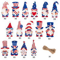 Haooryx 46PCS Patriotic Gnome Wood Hanging Ornaments 4th of July Leprechaun Gnome Elf Wooden Tags Pendants with Rope for American Independence Memorial Day Home Tree Party Decorations