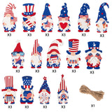 Haooryx 46PCS Patriotic Gnome Wood Hanging Ornaments 4th of July Leprechaun Gnome Elf Wooden Tags Pendants with Rope for American Independence Memorial Day Home Tree Party Decorations