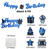 Haooryx 42Pcs Blue Birthday Party Decoration Set, Silver Navy Blue Happy Birthday Banner Hanging Swirls Cake Topper Cupcake Decorations Table Centerpieces for Boys Men Birthday Party Decor Supplies