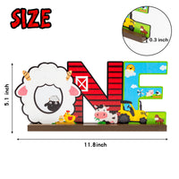 Haooryx Farm Animals ONE Letter Sign Wooden Centerpiece, Barnyard Animals Themed Birthday Party Decorations for One Year Old Toddler First Birthday Decor Baby Boys and Girls Photo Props