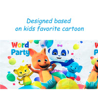 Haooryx 4Pcs Word Party Table Cover Birthday Party Supplies, Disposable Tablecloths Plastic Tablecover for Kids Word Party Themed Birthday Party Baby Shower Decoration Favors, Rectangle 70.9×42.5 inch