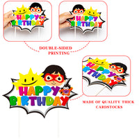 Haooryx 49Pcs Ryan Happy Birthday Cake Cupcake Toppers Decorations Supplies Ryans Theme Birthday Cake Dessert Decor Party Favor for Kids Baby Shower, 1 Big Cake Toppers + 48 Paper Cupcake Toppers