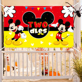 HAOORYX Mickey Twodles Birthday Party Supplies Decorations, Fabric Banner Backdrop for Baby Two Years Old 2nd Birthday Background -72.8 x 43.3 inch