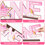 Haooryx Pink Twinkle Twinkle Little Star ONE Letter Sign Wooden Centerpiece, Glitter Star Baby Girl One Year Old Milestone First 1st Birthday Party Decoration Wood Table Sign Baby Shower Photo Props