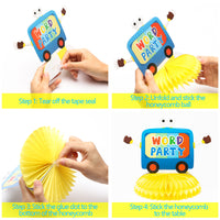 HAOORYX 6Pcs Word Party Honeycomb Centerpieces, 3D Table Decorations Honeycomb Balls for Kids Word Party Theme Birthday Party Supplies Double Sided Cake Topper Photo Booth Props Party Favors