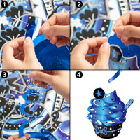 Haooryx 42Pcs Blue Birthday Party Decoration Set, Silver Navy Blue Happy Birthday Banner Hanging Swirls Cake Topper Cupcake Decorations Table Centerpieces for Boys Men Birthday Party Decor Supplies