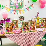 HAOORYX Masha and The Bear Party Plastic Bags, 50pcs Party Gift Bag Goodies Candy Treat Bag for Kids Masha and Bear Theme Birthday Party Supplies Children Rewards Baby Shower Decoration Pack