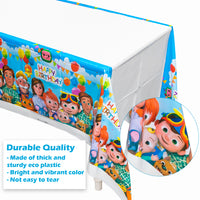 Haooryx 4Pcs JJ Melon Table Cover Party Decoration Supplies Disposable Plastic Tablecloths Cute Cartoon Tablecovers for Kids Super Baby JoJo Themed Birthday Party and Baby Shower Decoration Favors
