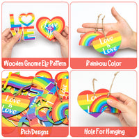 Haooryx 31Pcs LGBT Gay Pride Day Wooden Hanging Ornaments, Rainbow Heart Shape Wood Hanging Sign Love is Love Pride Ornament for LGBTQ Gay Lesbian Pride Party Decorations Supplies Party Gifts