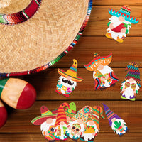Haooryx 31Pcs Cinco De Mayo Summer Fiesta Gnome Wooden Ornaments Hanging Decoration Wood Gnome Elf Pendants Tags for Mexican Carnivals Fiesta Taco Bout a Party Favors Farmhouse Decor Supplies