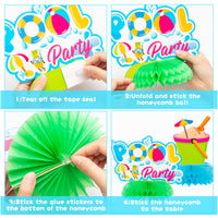 Haooryx 12Pcs Summer Pool Honeycomb Centerpiece Decoration, Beach Ball Table Toppers Splish Splash Summer Water Party Decorations for Kids Tropical Birthday Party Baby Shower Decor Favor Supplies
