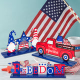 Haooryx 3Pcs Patriotic Wooden Centerpieces Table Decoration, 4th of July Independence Day Table Topper Signs God Bless America Wood Craft Center Piece Decor for Patriotic Party Memorial Day Home Decor