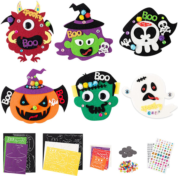 Haooryx 12pcs Halloween Fridge Magnets Craft Kit DIY Felt Ghost Monster Witch Pumpkin Vampire Active Eyes Trick or Treat Festival Decorations Interactive Games Handcraft Art Project for Kids Holiday