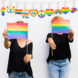 Haooryx 31Pcs LGBT Gay Pride Day Wooden Hanging Ornaments, Rainbow Heart Shape Wood Hanging Sign Love is Love Pride Ornament for LGBTQ Gay Lesbian Pride Party Decorations Supplies Party Gifts