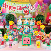 Haooryx 30Pcs JJ Melon Centerpieces Decorations Stick Table Toppers, Birthday Party Favor Double Sided Cake Topper Photo Booth Props for Kids Super Baby JoJo Theme Party Supplies Baby Shower Decor