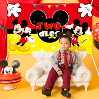HAOORYX Mickey Twodles Birthday Party Supplies Decorations, Fabric Banner Backdrop for Baby Two Years Old 2nd Birthday Background -72.8 x 43.3 inch
