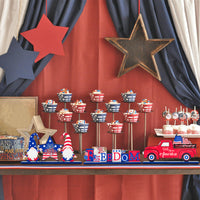 Haooryx 3Pcs Patriotic Wooden Centerpieces Table Decoration, 4th of July Independence Day Table Topper Signs God Bless America Wood Craft Center Piece Decor for Patriotic Party Memorial Day Home Decor