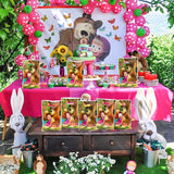 HAOORYX Masha and The Bear Party Plastic Bags, 50pcs Party Gift Bag Goodies Candy Treat Bag for Kids Masha and Bear Theme Birthday Party Supplies Children Rewards Baby Shower Decoration Pack
