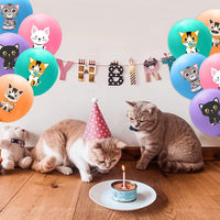 Haooryx 52Pcs Cat Balloon Birthday Decorations Including 5 Styles Cute Cartoon Kitten Print Latex Balloons Bouquets Adoption Pet Animal Party Favors Decor Supplies Photo Prop for Kids Boys Baby Shower