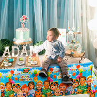 Haooryx 4Pcs JJ Melon Table Cover Party Decoration Supplies Disposable Plastic Tablecloths Cute Cartoon Tablecovers for Kids Super Baby JoJo Themed Birthday Party and Baby Shower Decoration Favors
