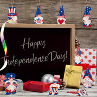 Haooryx 46PCS Patriotic Gnome Wood Hanging Ornaments 4th of July Leprechaun Gnome Elf Wooden Tags Pendants with Rope for American Independence Memorial Day Home Tree Party Decorations