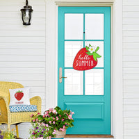 Haooryx Strawberry Wood Hanging Welcome Door Sign, Hello Summer Strawberry Door Sign Plaque with Hanging Rope Front Door Wall Porch Wooden Hanging Decorations Supplies Housewarming Gift Home Decor