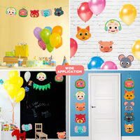 Haooryx JJ Melon Action Sign Cutouts Party Banner Decorations Supplies Door Porch Sign for Kids Super Baby JoJo Theme Birthday Parties Baby Shower Wall Decor Welcome Hanger Sign 10 counts