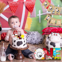 Haooryx Farm Animals ONE Letter Sign Wooden Centerpiece, Barnyard Animals Themed Birthday Party Decorations for One Year Old Toddler First Birthday Decor Baby Boys and Girls Photo Props