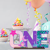 Haooryx Mermaid ONE Letter Sign Table Wooden Centerpiece for Baby Girl 1st Birthday Party Decorations, Under The Sea Little Mermaid First Birthday Theme Party Sign Baby Shower Decor Supplies