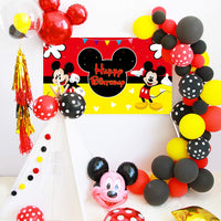 HAOORYX Mickey Happy Birthday Fabric Banner Backdrop, Mickey Party Decorations, Themed Party Favor supplies for Kids Baby Shower Photography Background -72.8 x 43.3 inch