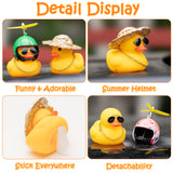 Haooryx 3 Pack Summer Rubber Ducks Toys Car Ornaments, Yellow Ducky Car Dashboard Decoration Summer Theme Novelty Squeeze Ducks with Straw Hat Helmet Propellers Glasses Gold Chain for Kids Adults