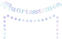 Haooryx 2PCS Aquarius Season Foil Banner Silver Circle Dot Hanging Banners Decoration January February Horoscope Astrology Bday Zodiac Birthday Party Iridescent Bunting Letter Banner Photo Props Decor