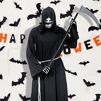 Haooryx Halloween Grim Reaper Costume Accessories Set- Grim Reaper Plastic Scythe, Ghost Face mask and Skeleton Long Gloves Scary Death Cosplay Suit for Halloween Costume Party Photo Booth Props