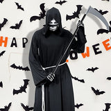 Haooryx Halloween Grim Reaper Costume Accessories Set- Grim Reaper Plastic Scythe, Ghost Face mask and Skeleton Long Gloves Scary Death Cosplay Suit for Halloween Costume Party Photo Booth Props