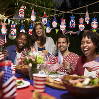 Haooryx 46PCS Patriotic Gnome Wood Hanging Ornaments 4th of July Leprechaun Gnome Elf Wooden Tags Pendants with Rope for American Independence Memorial Day Home Tree Party Decorations