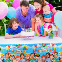 Haooryx 4Pcs JJ Melon Table Cover Party Decoration Supplies Disposable Plastic Tablecloths Cute Cartoon Tablecovers for Kids Super Baby JoJo Themed Birthday Party and Baby Shower Decoration Favors