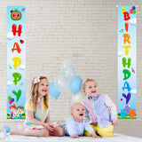 Haooryx Cocomelon Happy Birthday Porch Sign Theme Party Signs Banner Decoration, Indoor Outdoor Yard Hanging Welcome Sign Wall Decor Photo Booth Prop for Kids Birthday Party Baby Shower Favor Supplies