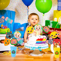 Haooryx 30Pcs JJ Melon Centerpieces Decorations Stick Table Toppers, Birthday Party Favor Double Sided Cake Topper Photo Booth Props for Kids Super Baby JoJo Theme Party Supplies Baby Shower Decor
