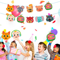 Haooryx JJ Melon Action Sign Cutouts Party Banner Decorations Supplies Door Porch Sign for Kids Super Baby JoJo Theme Birthday Parties Baby Shower Wall Decor Welcome Hanger Sign 10 counts