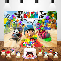 Haooryx 49Pcs Ryan Happy Birthday Cake Cupcake Toppers Decorations Supplies Ryans Theme Birthday Cake Dessert Decor Party Favor for Kids Baby Shower, 1 Big Cake Toppers + 48 Paper Cupcake Toppers