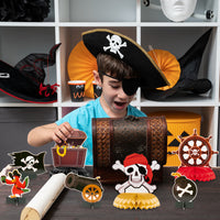 Haooryx 12Pcs Pirate Honeycomb Centerpieces, Table Decorations Honeycomb Balls for Kids Boys Birthday Party Supplies Favour Nautical Theme Party Decoration Favors Baby Shower Decor Photo Booth Props